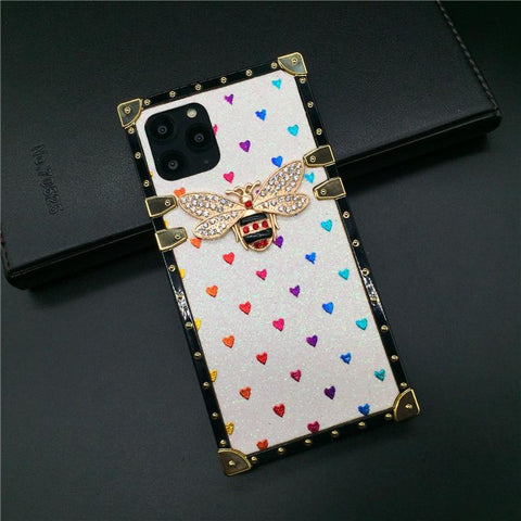 Image of iPhone 12 PRO X XS Max Case For XR Love Heart Square Phone Cover Casing Luxury Brand Bling Bee for iphone 11 PRO MAX 7 Plus 8 6 6S