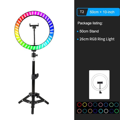 Image of 10" RGB LED Ring Light Selfie Photographic Lighting Colorful Ring Lamp Dimmable with Control Stand for TikTok Youtube Vlog Live