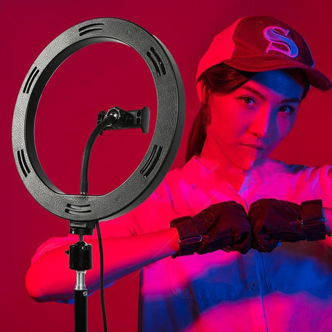 Image of 10" RGB LED Ring Light Selfie Photographic Lighting Colorful Ring Lamp Dimmable with Control Stand for TikTok Youtube Vlog Live
