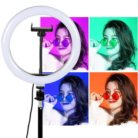 Image of 10" RGB LED Ring Light Selfie Photographic Lighting Colorful Ring Lamp Dimmable with Control Stand for TikTok Youtube Vlog Live