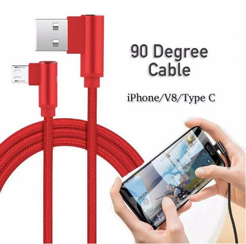 Image of 90 Degree charger cable 10ft extra long fast Charging USB Data for iPhone iPad Android Type C