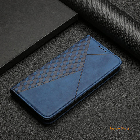 Image of Galaxy A02S A12 A13 A22 A21S A51 A71 Stylish Flip case Samsung A22 A32 A42 A52 A72 4G 5G Luxury Shockproof Grid pattern Leather flip cover with stand holder and card slot window hole wallet back cover