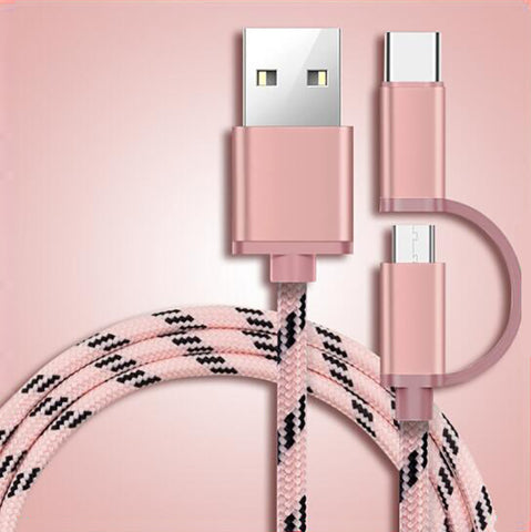 Image of 2 in 1 charging cable sync data cables for iphone +android and android+ type c