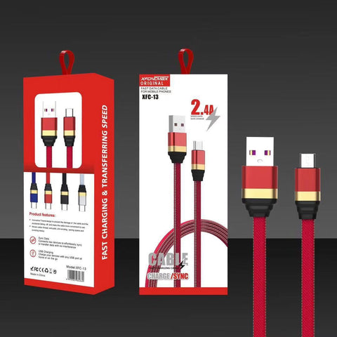 Image of Flat usb cable 2A Fast Charging for iPhone iPad Android V8 & Type C