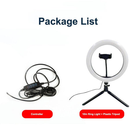 Image of 10 Inch LED Ring Light Dimmable Selfie Lamp with Tripod Photography Camera Phone Light for Makeup Video Live