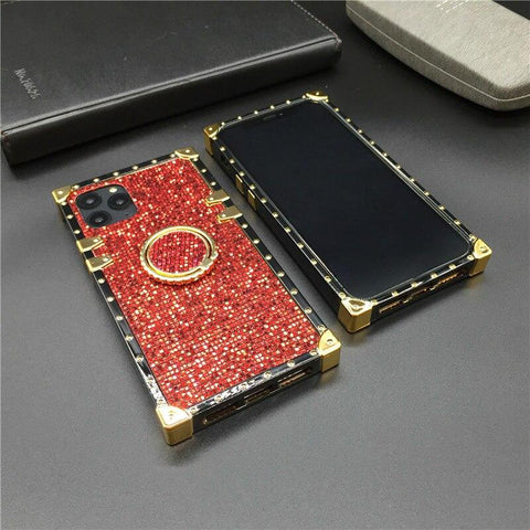 Image of Luxury Bling Cover Square Gold Glitter Phone Case ring holder for Samsung A32 A52 A72 A42 A50 A70 A51 A71 A12 A10S A20S A31 A9 A22 M20 M30S