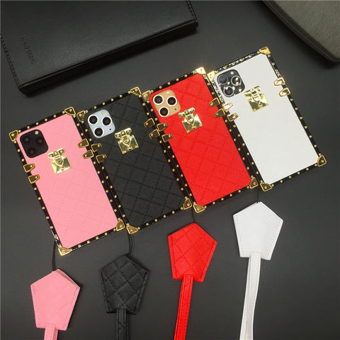 Image of Samsung S Sery Luxury Grid Lambskin Square Cover PU Leather Case