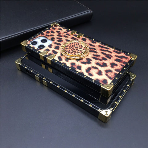 Image of Square Luxury Glitter Fashion Leopard Print Cover Case for iPhone models
