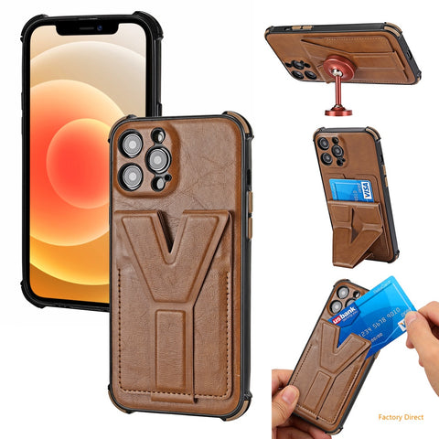 Image of iPhone 13 12 Mini 11 Pro Max Casing Luxury Shockproof Leather phone case with stand holder and card slot wallet back cover For apple X XR XS Max SE 2020 with magnetic plate