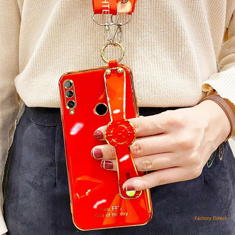 Image of Samsung S10 10plus S20 PLUS ultra S21 S30 Casing Luxury 6D Shockproof Silicone Phone Case with Wrist strap Samsung Note 9 10 20 PLUS Back Cover long lanyard