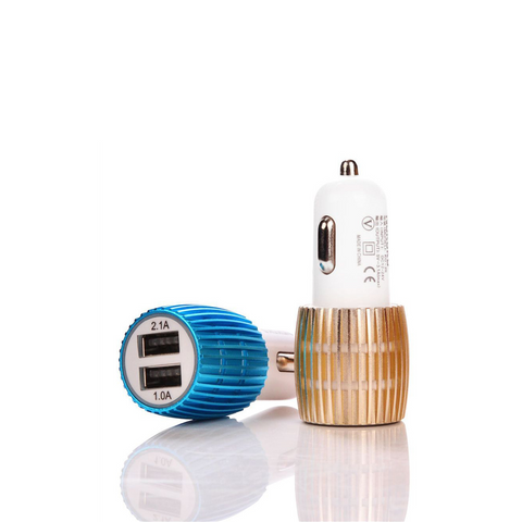Image of 5V 2.1A Alloy Ring Dual USB Port Car Charger with Metallic Design