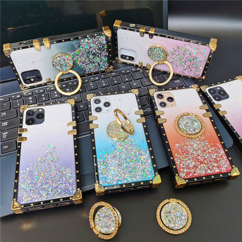 Image of iPhones Luxury Bling Glitter Star Case Gradient Colorful Sequins Soft Square Phone Cover
