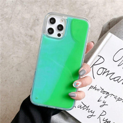 Image of Quicksand Luminous Phone Case For iPhone 12 11 12 Pro Max XR XS Max X 7 8 Plus 12 Mini 12Pro 12 11 Glitter Neon Sand Back Cover