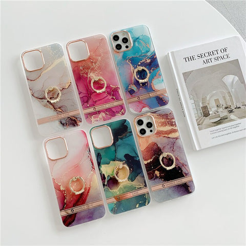 Image of Finger Ring Holder Marble Phone Cases For iphone 12 Mini XS 11 Pro Max X XR SE 2020 7 8 Plus Case Silicone Soft TPU Back Cover