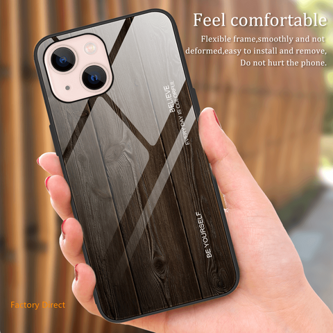Image of Samsung A1 Sery Wood grain design tempered glass phone case
