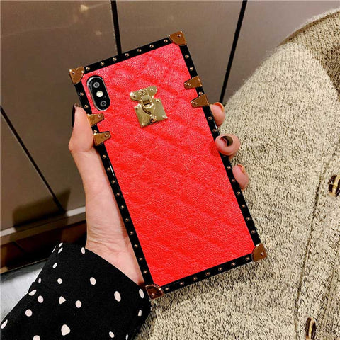 Image of Samsung S Sery Luxury Grid Lambskin Square Cover PU Leather Case