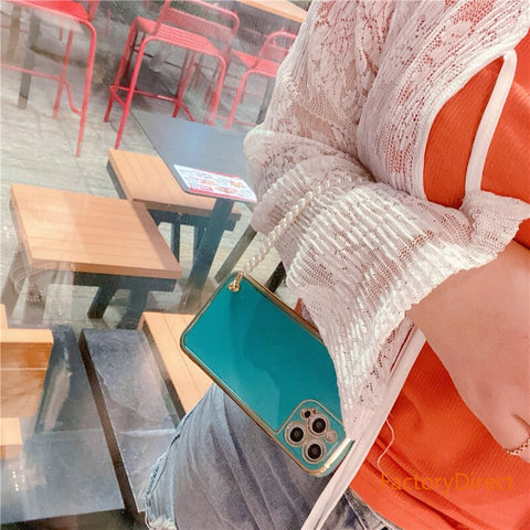 Image of Electroplatin Pearl Bracelet Phone Case with lanyard for IPhone 12 MAX 11 Pro XS XR X 7 8 Plus Protection Back Cove