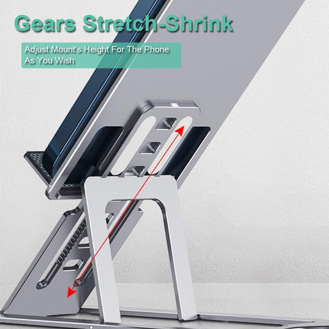 Image of Adjustable Cell Phone Stand Foldable  Aluminum Desktop Phone Holder with retail packaging