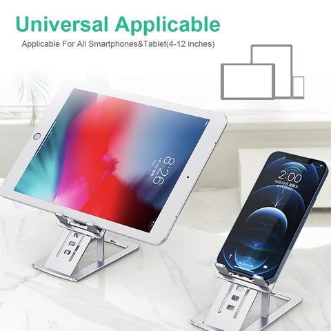 Image of Adjustable Cell Phone Stand Foldable  Aluminum Desktop Phone Holder with retail packaging