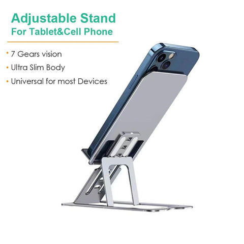 Image of Adjustable Cell Phone Stand Foldable  Aluminum Desktop Phone Holder with retail packaging