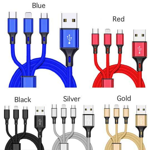 Image of 3 in1 2A Fast Charging Braided Cable for iPhone Android Type C