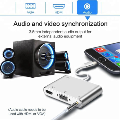 Image of HDMI VGA to lightning adapter for Apple to Audio AV Multiple Digital Adapter Connector for iPhone for ipad ios 13