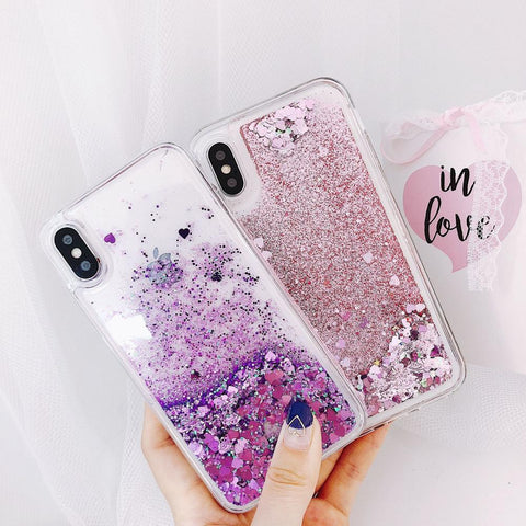 Image of Love Heart Glitter quicksand Phone Case For iPhone models