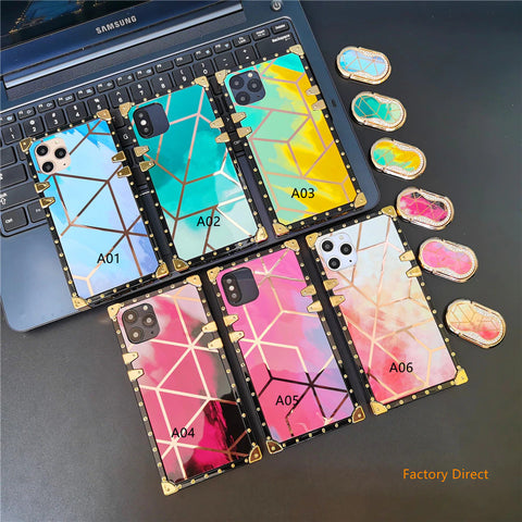 Image of gradient colors chromplated grib pattern square phone case for iphone 13 12 11 pro max