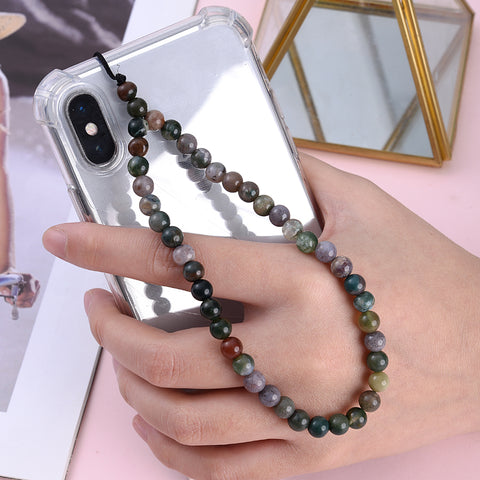 Image of New Anti Lost Phone Strap Telephone Jewelry 6mm Natural Stone Beaded Wrist Lanyard Key Phone Chain Accessories Findings