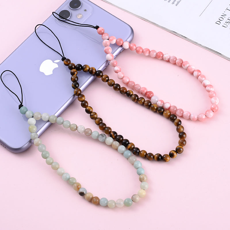 New Anti Lost Phone Strap Telephone Jewelry 6mm Natural Stone Beaded Wrist Lanyard Key Phone Chain Accessories Findings