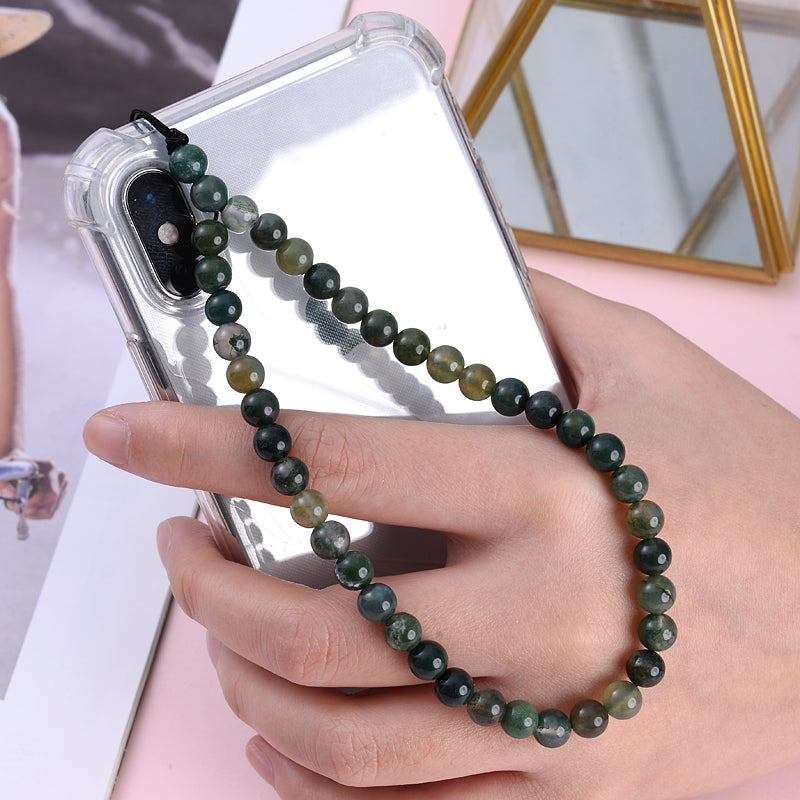 New Anti Lost Phone Strap Telephone Jewelry 6mm Natural Stone Beaded Wrist Lanyard Key Phone Chain Accessories Findings