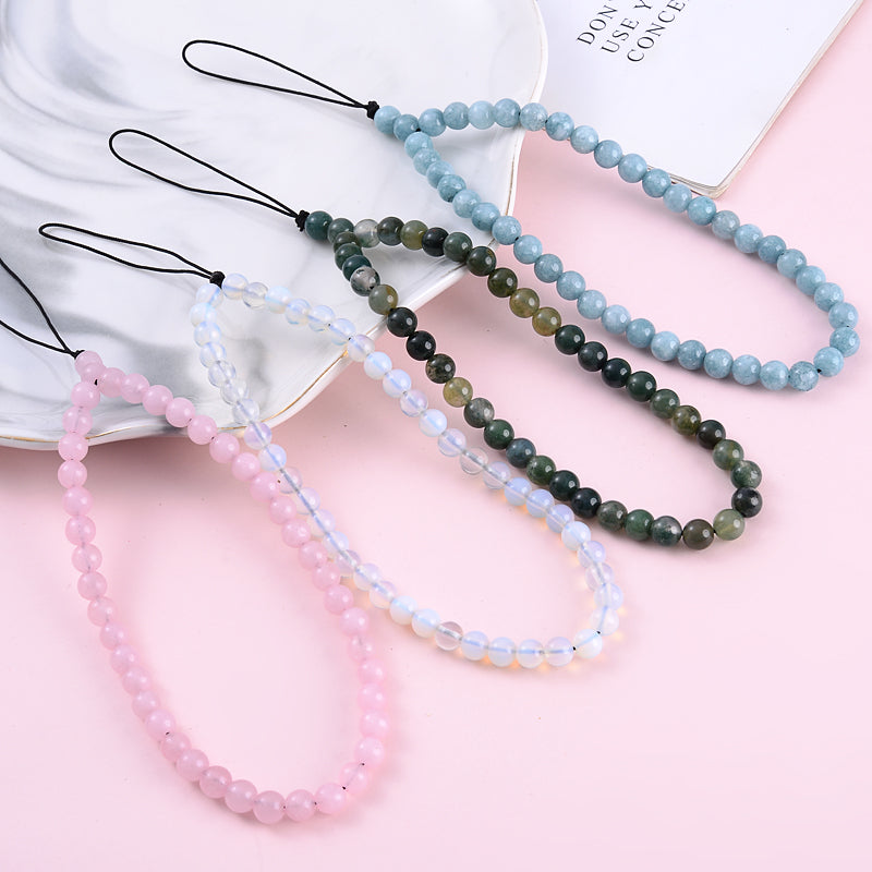 New Anti Lost Phone Strap Telephone Jewelry 6mm Natural Stone Beaded Wrist Lanyard Key Phone Chain Accessories Findings