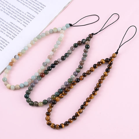 Image of New Anti Lost Phone Strap Telephone Jewelry 6mm Natural Stone Beaded Wrist Lanyard Key Phone Chain Accessories Findings