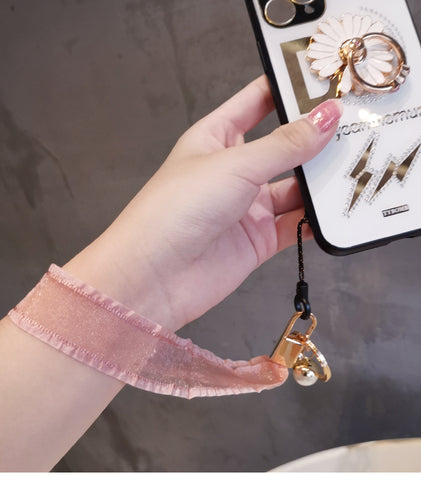 Image of Mobile phone lanyard Silk Scarf long wrist universal lanyard