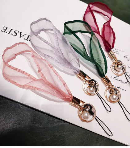 Image of Mobile phone lanyard Silk Scarf long wrist universal lanyard