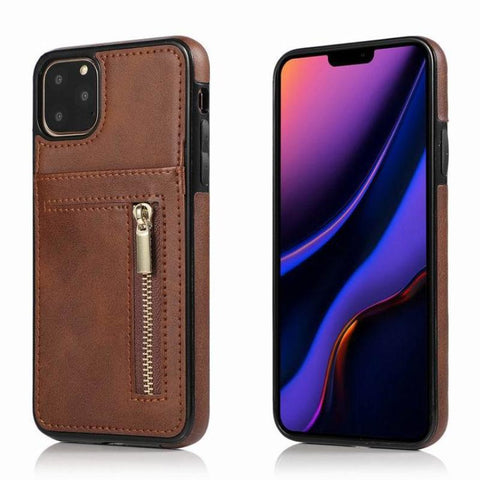 Image of Zipper wallet case Leather phone case back cover for iphone 11 12 mini pro max
