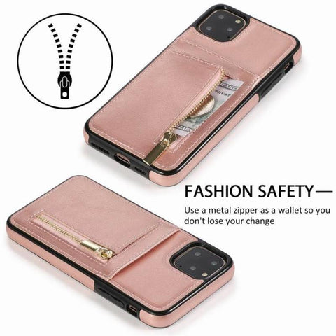 Image of Zipper wallet case Leather phone case back cover for iphone 11 12 mini pro max