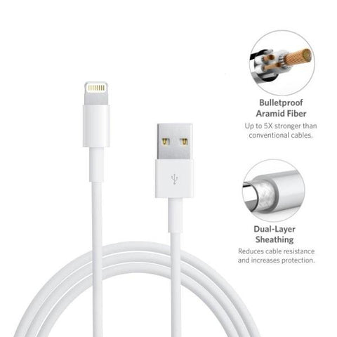 Image of AAA Best white iPhone lightning USB Cable Charger 2A Fast Speed 144 Braided TPE