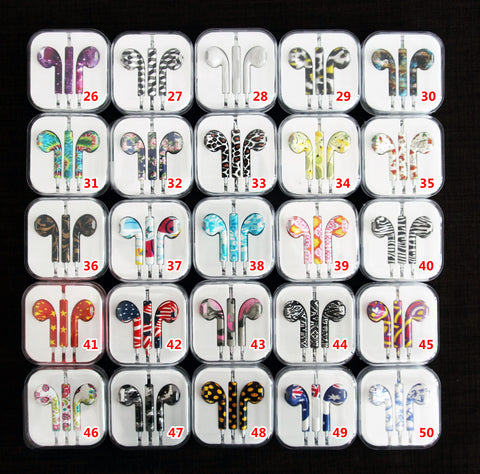 Image of Printed Earphones earbuds with Volume Control & Mic for iPhone