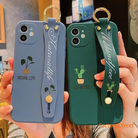 Image of Wrist Strap Cactus Flowers Phone Case For iPhone models 12 11 pro max 7 8 plus x xr xs xsmax