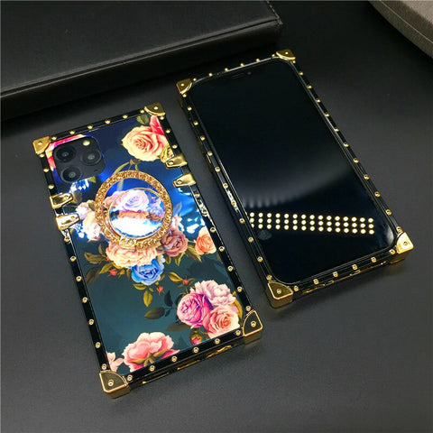 Image of Luxury Gold Plating Floral Laser Flower Square Cover For iPhones
