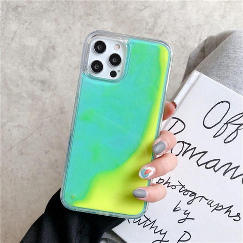 Image of Quicksand Luminous Phone Case For iPhone 12 11 12 Pro Max XR XS Max X 7 8 Plus 12 Mini 12Pro 12 11 Glitter Neon Sand Back Cover