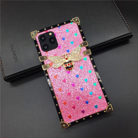 Image of iPhone 12 PRO X XS Max Case For XR Love Heart Square Phone Cover Casing Luxury Brand Bling Bee for iphone 11 PRO MAX 7 Plus 8 6 6S