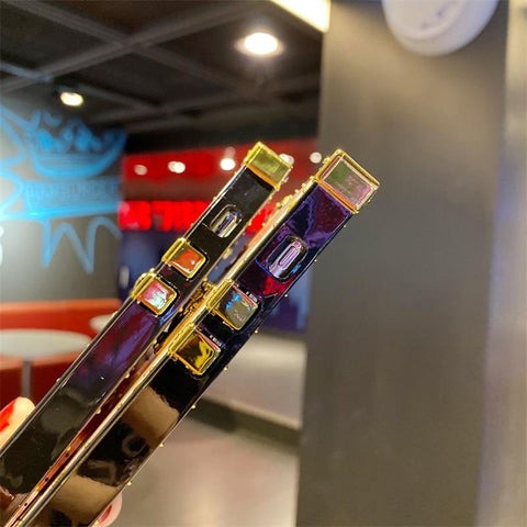 Image of iPhone 12 11 pro max x xs xr Luxury Bling Gold Foil Marble Square Phone Case For iphones xsmas 8 7 plus back cover box sharp edge angle