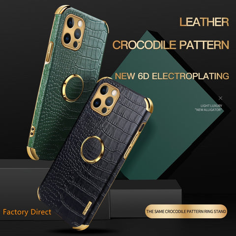 Image of iPhone 14 13 12 11 Pro Max case Crocodile leather design cover with ring holder