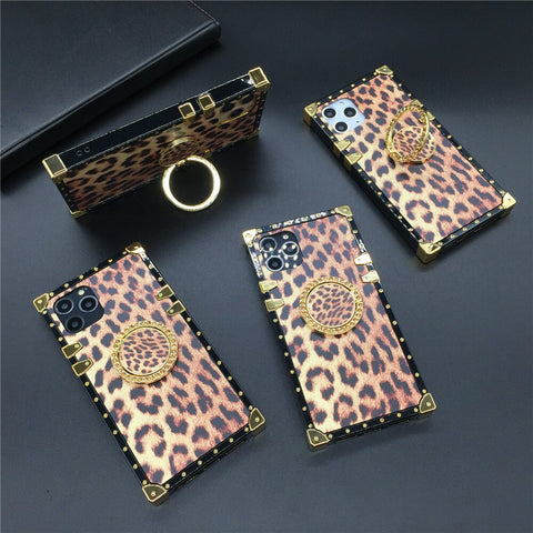 Image of Square Luxury Glitter Fashion Leopard Print Cover Case for iPhone models