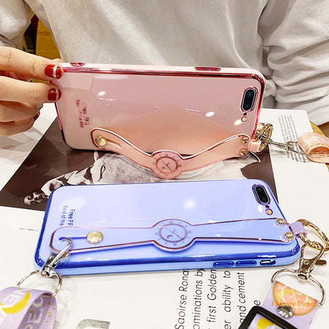 Image of Samsung S10 10plus S20 PLUS ultra S21 S30 Casing Luxury 6D Shockproof Silicone Phone Case with Wrist strap Samsung Note 9 10 20 PLUS Back Cover long lanyard