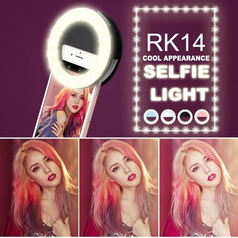 Image of RK14 LED Selfie Ring Light with 3 Brightness Modes 33 LEDs Rechargeable Battery