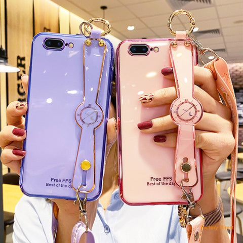 Image of Luxury 6D casing for iPhone 13 pro max 12 Mini 11 Casing Shockproof Silicone Phone Case with Wrist strap X XR XS Max 7 8 SE 2020 Back Cover cross body long lanyard