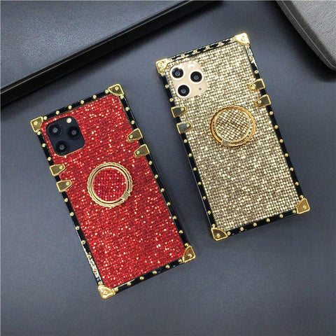 Image of Luxury Bling Cover Square Gold Glitter Phone Case ring holder for Samsung A32 A52 A72 A42 A50 A70 A51 A71 A12 A10S A20S A31 A9 A22 M20 M30S